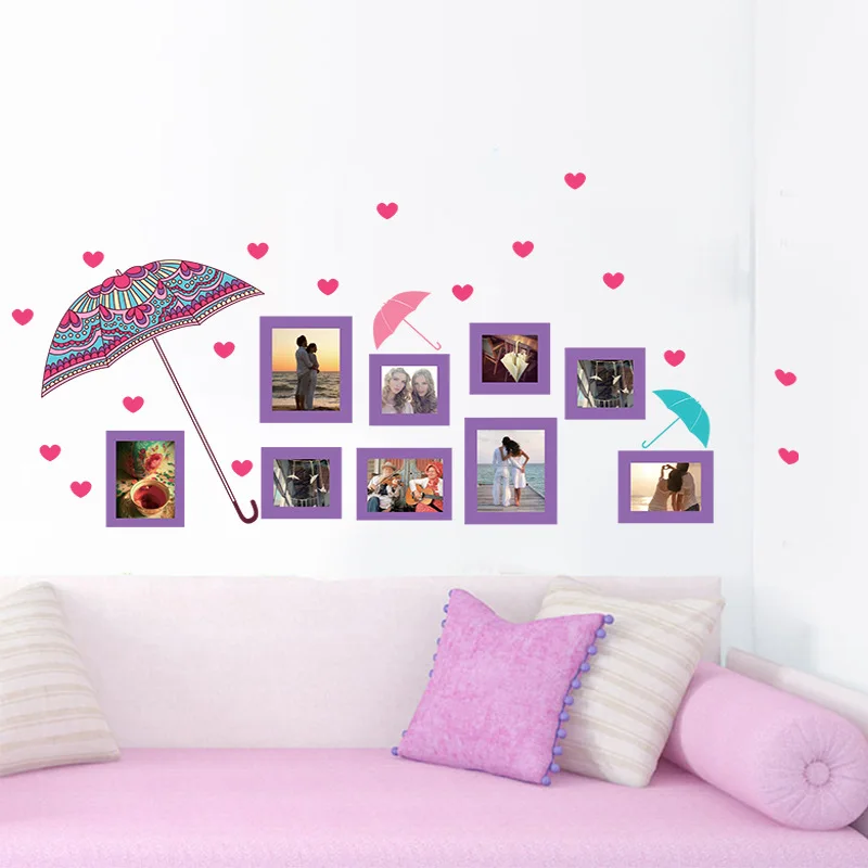 Romantic photo wall stickers purple flower umbrella living room background decoration dormitory layout | Дом и сад