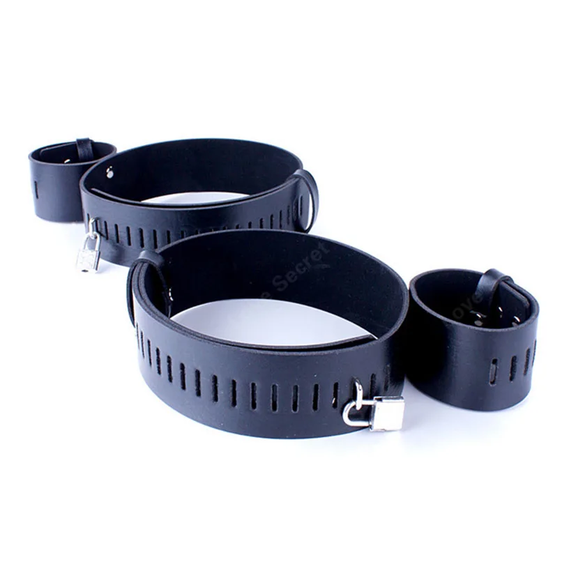 Наручники из искусственной кожи и фиксаторы для ног наручники фетиш раб бондаж