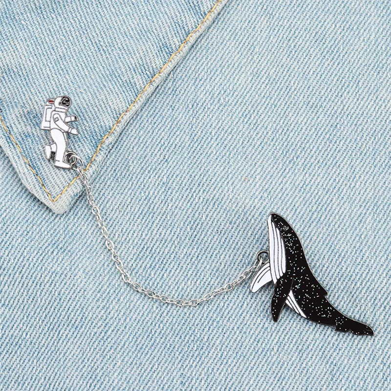 Astronaut and Whales Cartoon Brooches Pins Fish Lapel Badges Women Fashion Jewelry Wholesale Accessories Gift for Her | Украшения и