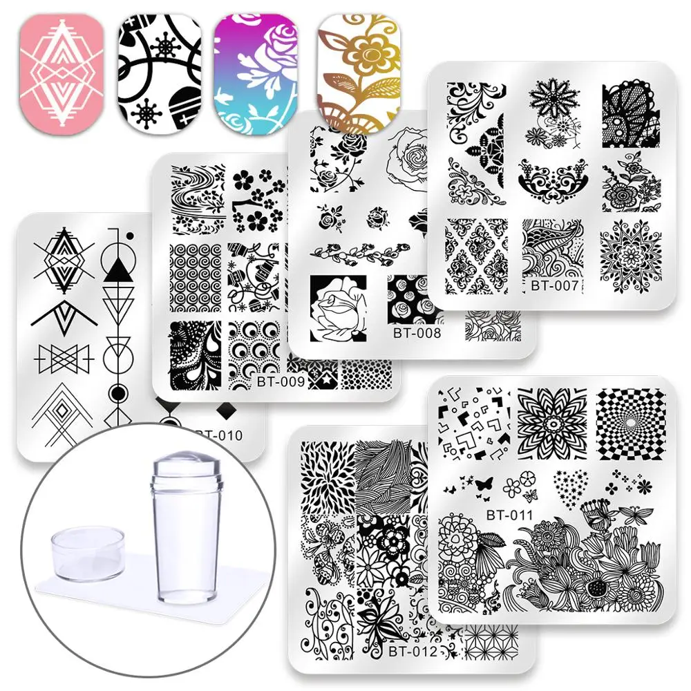 Biutee 6 шт./компл. шаблон штамповочных плит для ногтей кружева цветок животный узор