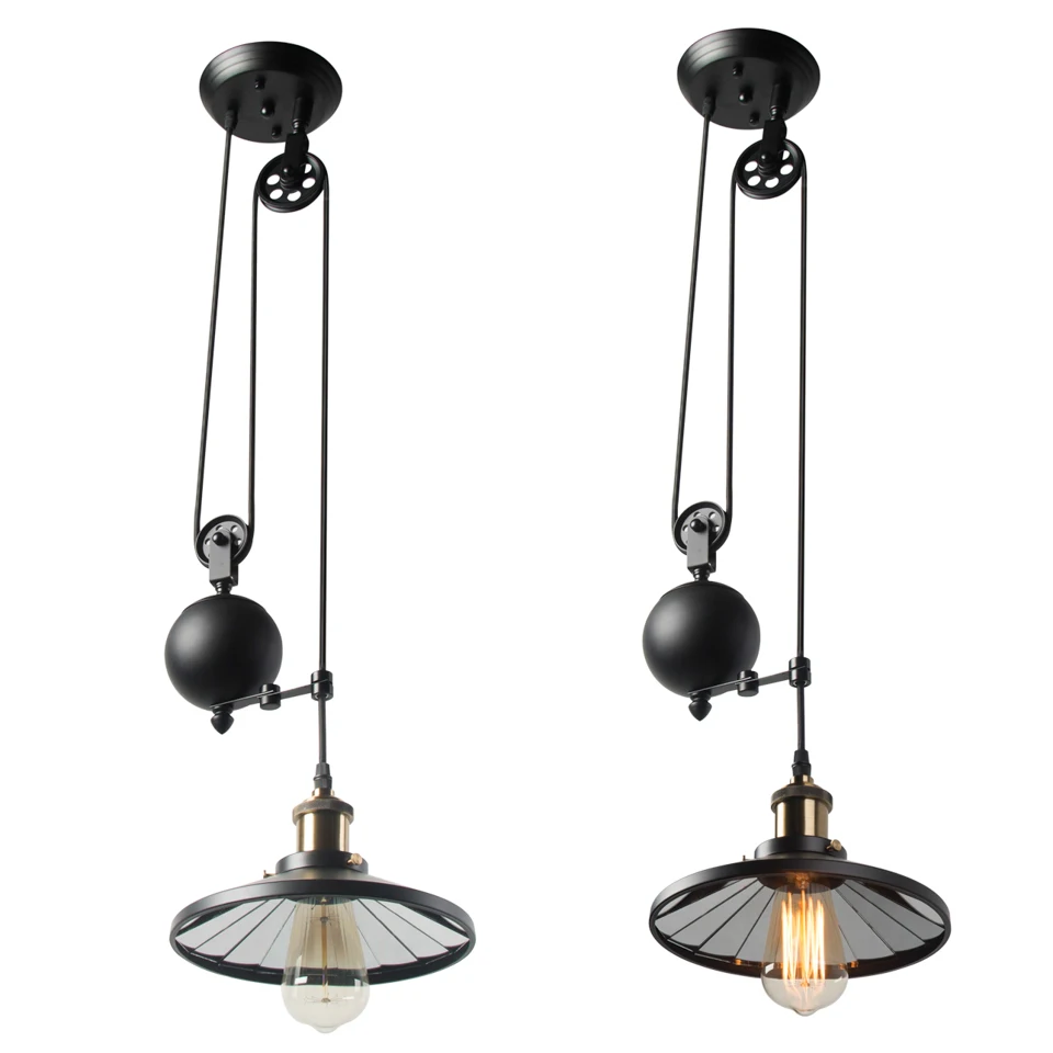 Подвесной светильник из черного железа с одной ручкой и зеркалом 22 см|pulley pendant light|pendant lightsedison bulb light fixture |