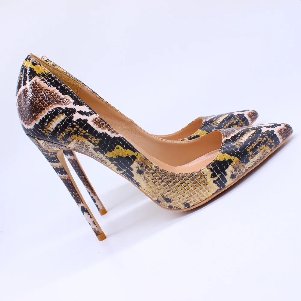 

Free shipping fashion women Pumps lady tan printed snake Pointy toe high heels shoes size33-43 12cm 10cm 8cm Stiletto heeled