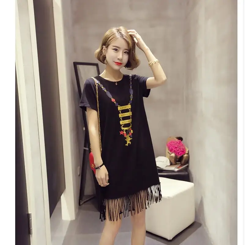 Размера плюс женские футболки новые летние Корейский с коротким рукавом |