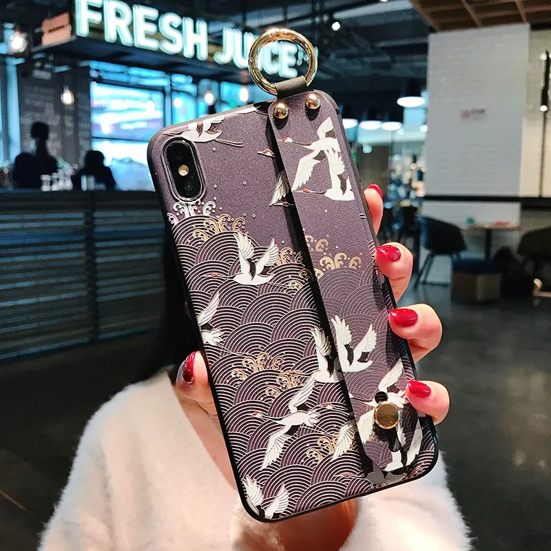 IK21-13WDWaveBaiHe SoCouple ремешок на запястье чехол для телефона для iphone X Xs max XR 11 Pro Max чехол для iphone 7 8 6 6s plus Мягкий держатель TPU чехол-подставка - Цвет: IK21-13WDWaveBaiHe