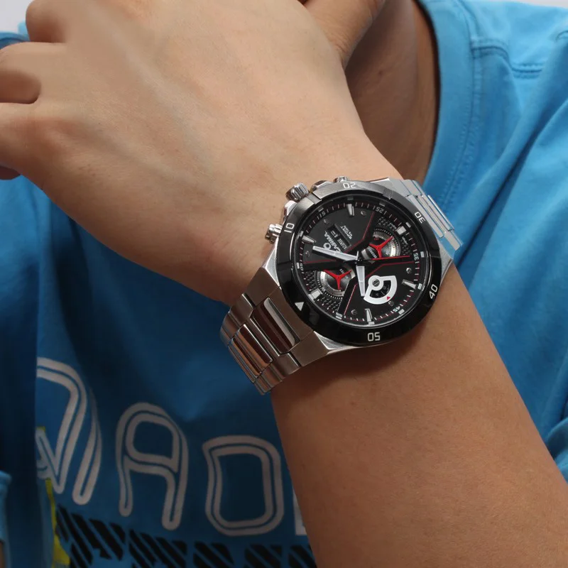 Модные мужские часы из нержавеющей стали Кварцевые Спортивные Светящиеся