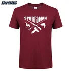 Мужская хлопковая футболка с коротким рукавом, с круглым вырезом, забавным принтом, для охоты, рыбалки, оленя, рыбы, пистолета, 2021