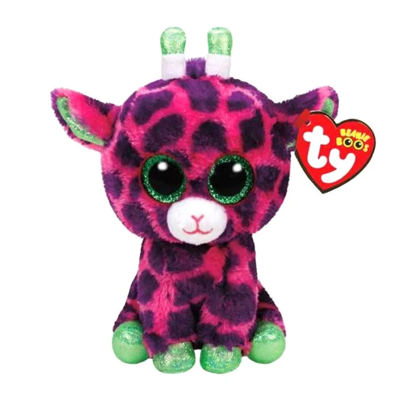 Purple Girafffe Ty Beanie плюшевые куклы животных Единорог Сова Жираф мягкие игрушки пингвин летучая мышь кошка Boos собака 15 см - Цвет: Purple Girafffe