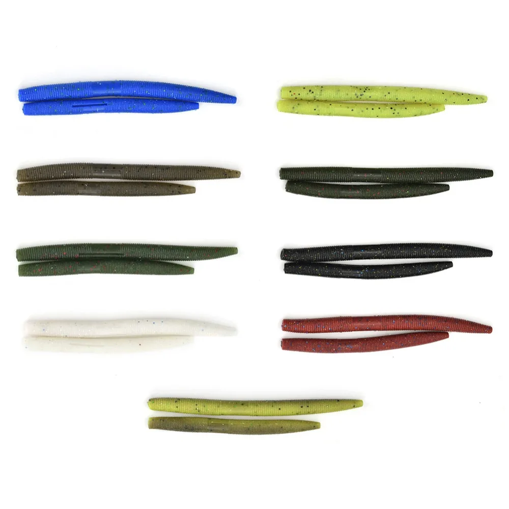 Bassdash Senko Worms 4 дюйма(10,2 см)/5 дюймов(12,7 см) Мягкая палочка, приманка для ловли окуня, 9 цветов, упаковка из 10