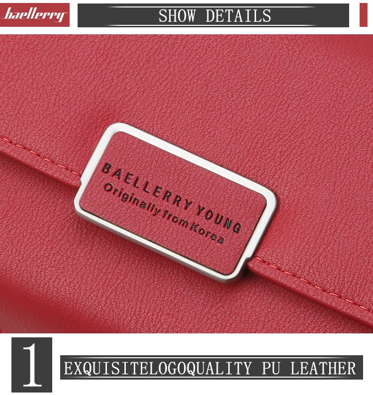 Baellerry, Женский Длинный кошелек из искусственной кожи, вместительный, женский, на молнии, на застежке, кошелек, женский клатч, карман для телефона, сумочка с цепочкой