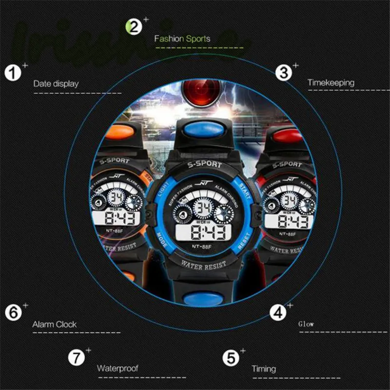 Часы Irisshine i0303 детские водонепроницаемые цифровые светодиодные кварцевые с датой