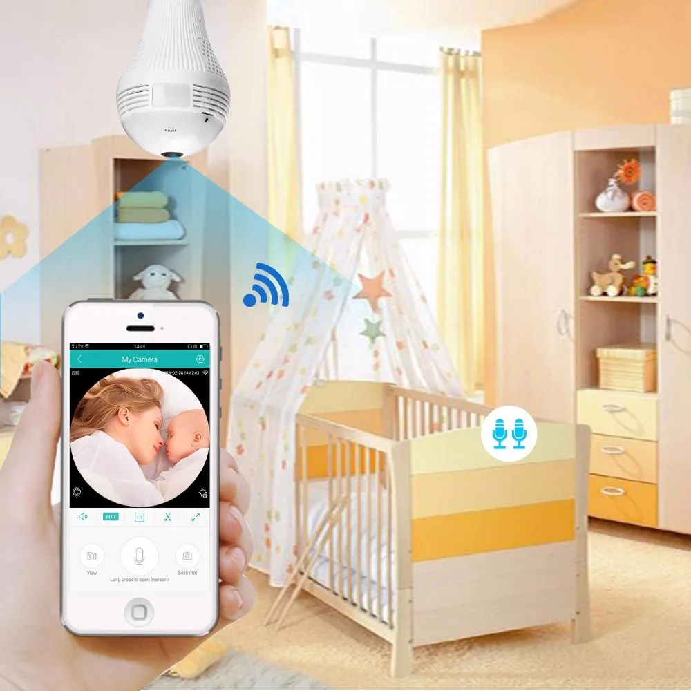 360 градусная панорамная камера 960P мини Wi Fi IP Лампа видеонаблюдения датчик