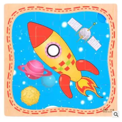 Rocket Новые 16 шт деревянные Мультяшные животные Развивающие головоломки игрушки для детей - Цвет: Rocket