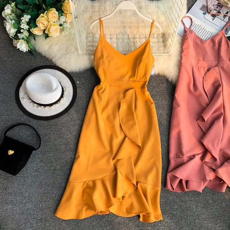 Сексуальные Платья женские новые 2019 летние с v-образным вырезом Спагетти ремень