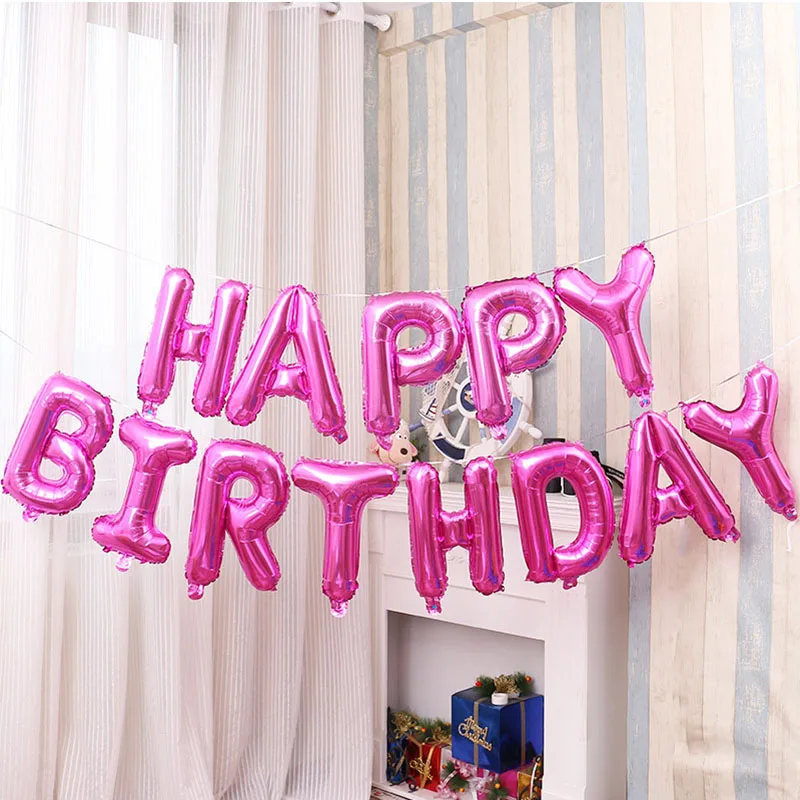 Воздушные шары в виде букв Happy Birthday золотистые серебристые розовые синие