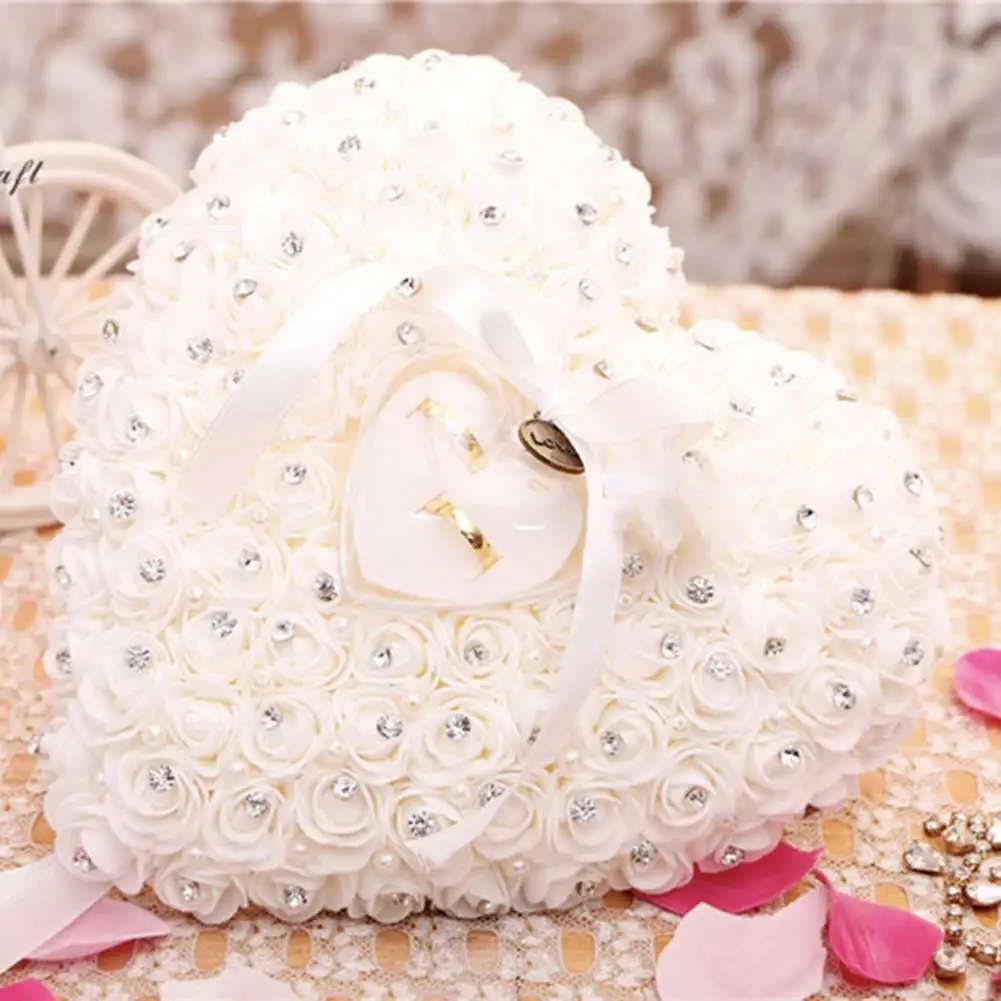 1 шт. в форме сердца свадебное кольцо подушка элегантная Роза горный хрусталь
