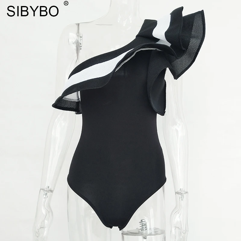 Женский Короткий комбинезон Sibybo красный гимнастический с оборками и открытыми