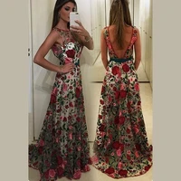 popular charming sleeveless backless lace women gorgeous embroidery evening long dress