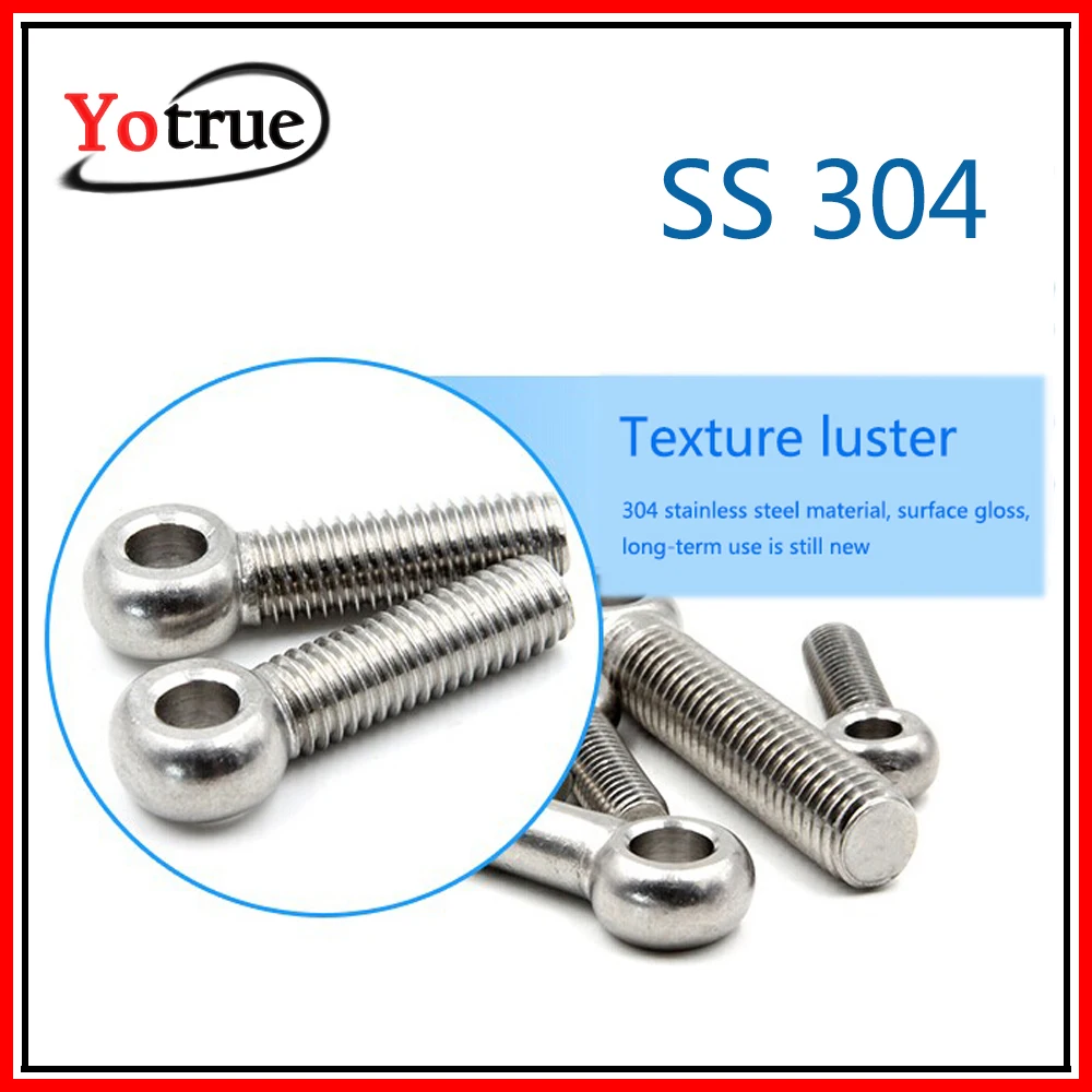 10-20pcs/lot DIN444 Stainless steel eye bolt M5/M6/M8/M10*25/30/35/40/45/50-150 swing bolts screws Movable Joint bolt Ring screw