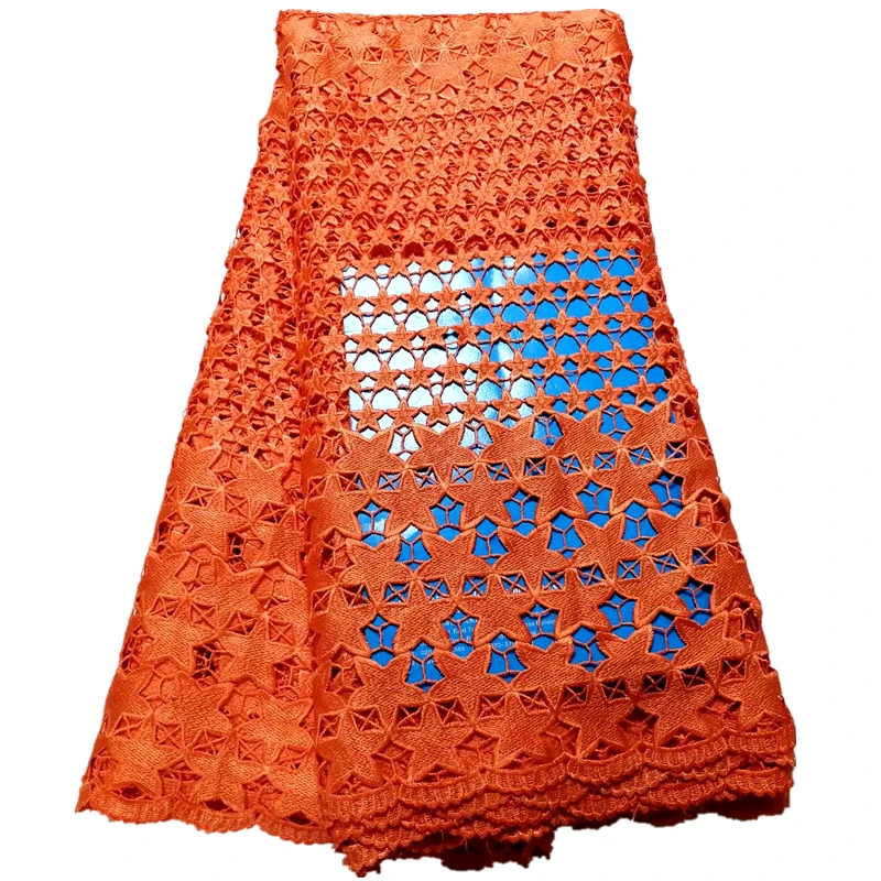 Оранжевое кружевное гипюровое полотно 2019 с узором в виде звезд нигерийская