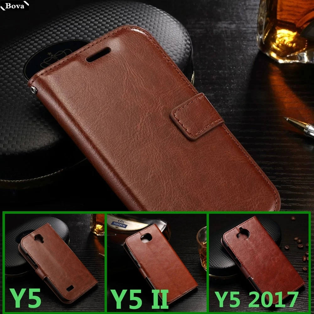 Держатель для карт, чехол для huawei Y5 Y5 II Y5 Prime Lite, чехол для телефона из искусственной кожи, кошелек, откидная крышка, чехлы для телефонов - Цвет: Коричневый