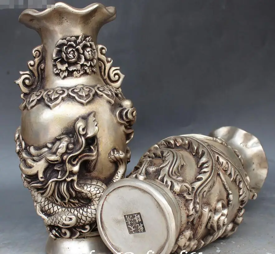 China Dragons Dragon Phoenix Fenghuang Flower Vase Bottle Jardiniere Pair | Дом и сад