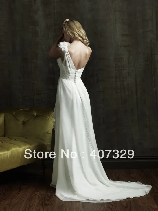 Free Shipping Custom Made One-Shoulder Floor-Length Elegant Court Train A-Line Wedding Dress/Cheap Gown | Свадьбы и торжества
