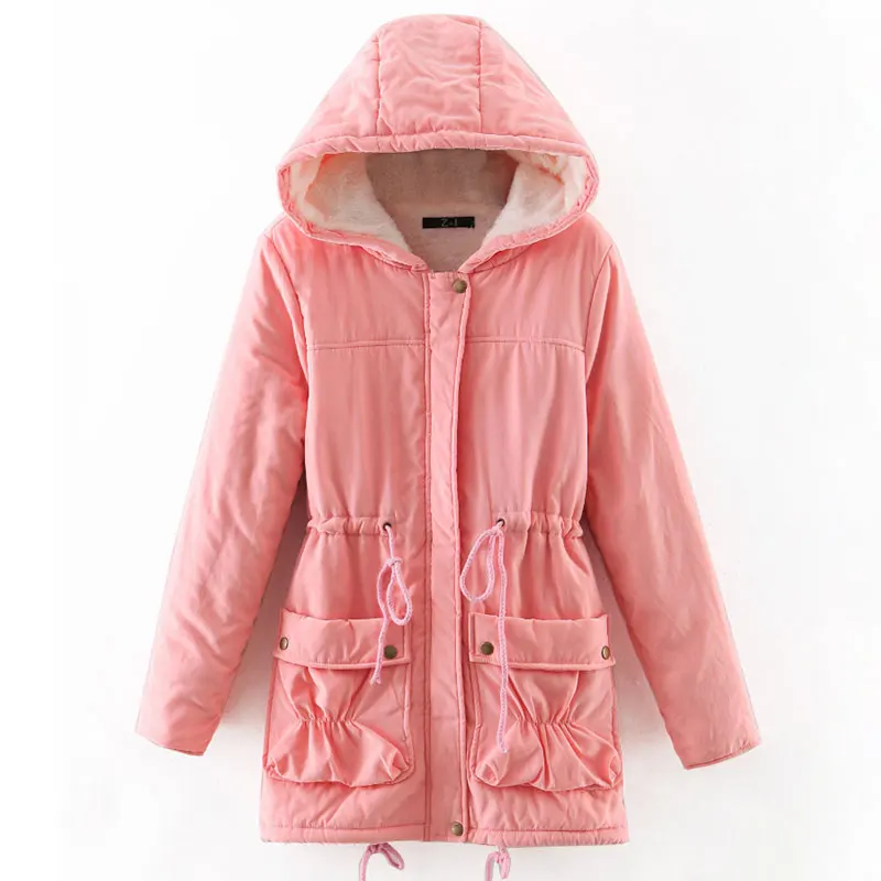 pink Зимнее хлопковое пальто для женщин, Тонкая зимняя верхняя одежда, стеганая куртка средней длины, толстая хлопковая стеганая теплая хлопковая парка - Цвет: pink