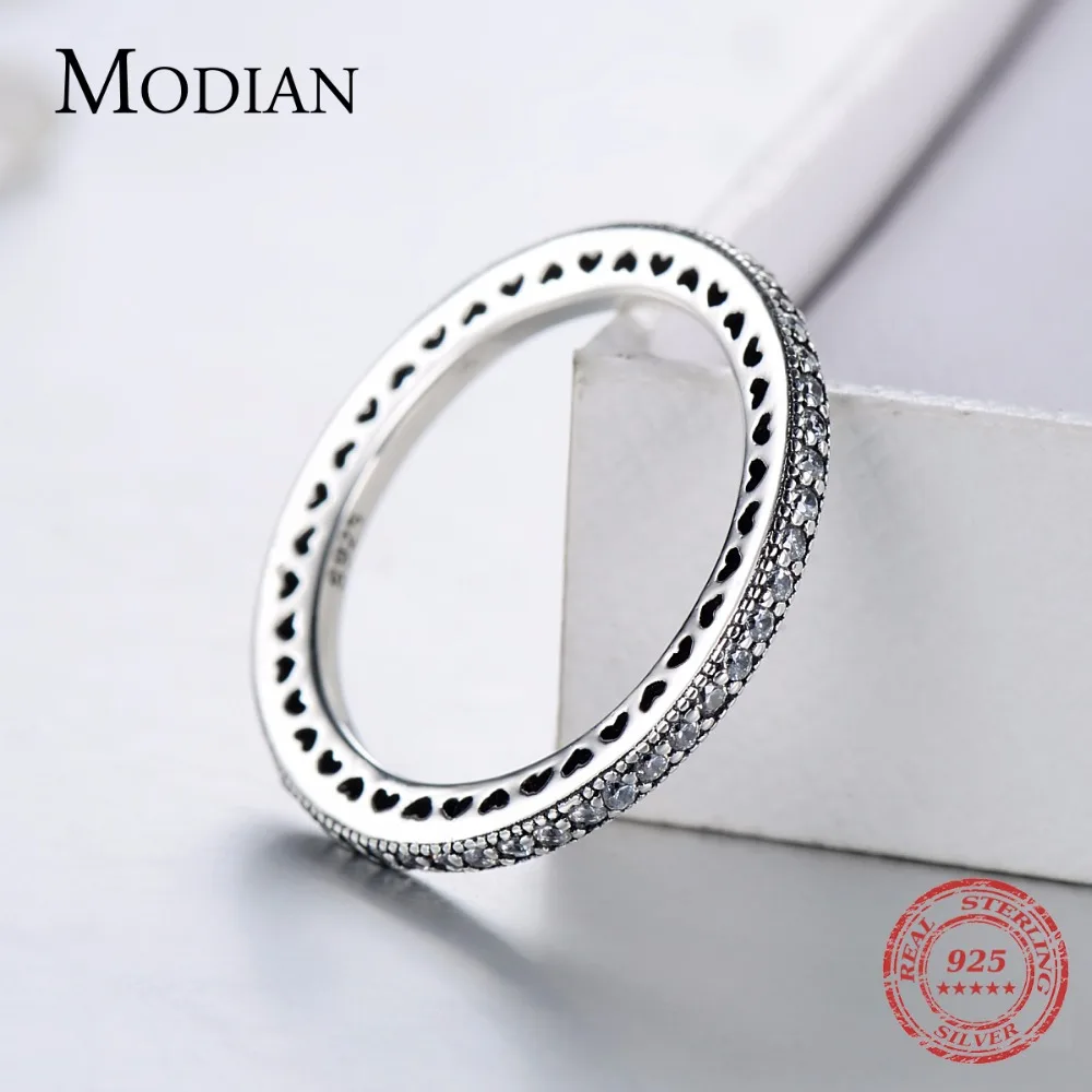 Modian Аутентичные 925 пробы серебро сердца кольцо, чистый фианит модные стекируемые Винтаж классические класса люкс для Для женщин Обручение подарок