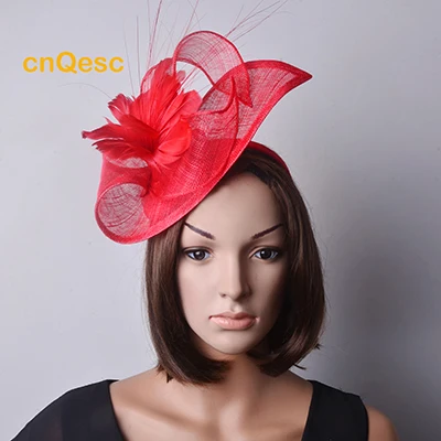 Бордовый головной убор sinamay для свадьбы - Цвет: RED