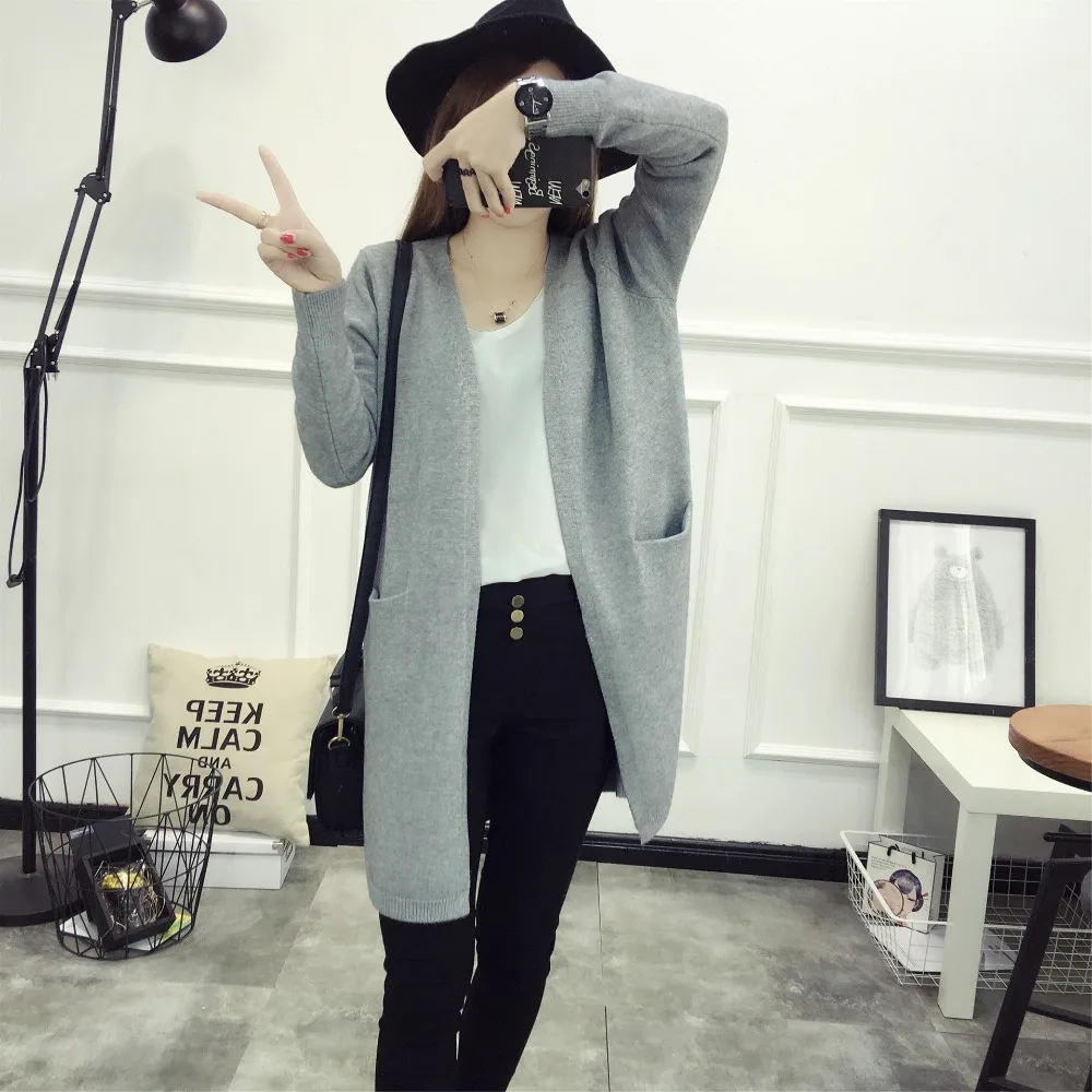 2017 Весна/осень новое длинное пальто свитер Корейская мода был тонкий Свободный