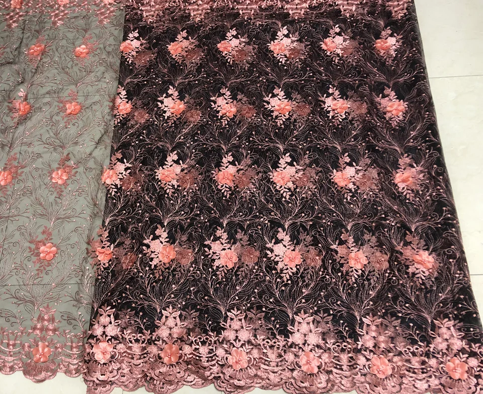 Роскошная африканская вышивка 3D цветочное кружево ручной работы из бисера тюль