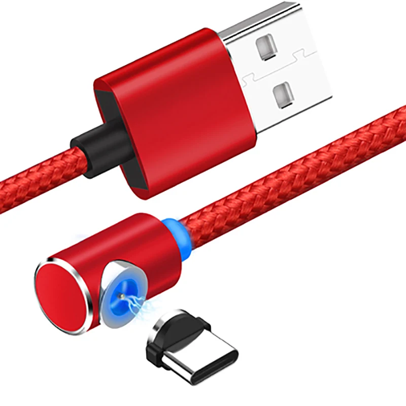 Red for Type C L type 360 СВЕТОДИОДНЫЙ Магнитный зарядный кабель для iPhone XR XS MAX X 8 7 6 Plus, магнитное зарядное устройство для мобильного телефона, кабель Micro USB type-C - Тип штекера: Red for Type C