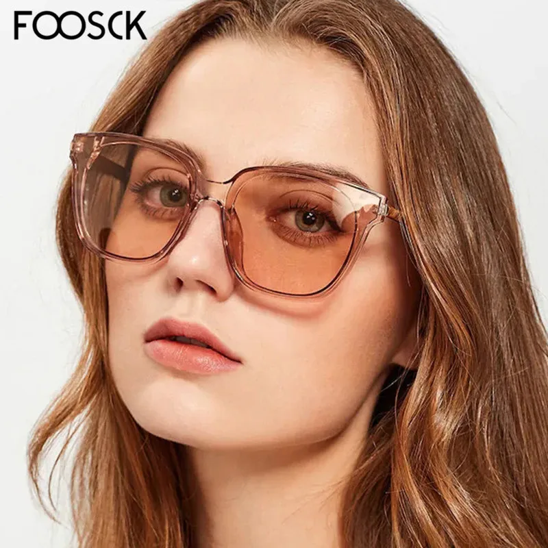 

FOOSCK 2018 Роскошные брендовые дизайнерские очки в металлической оправе с красно-серыми прозрачными линзами для женщин, винтажные очки UV400