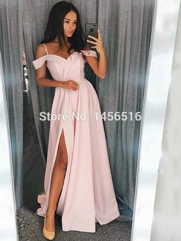 

Menoqo Gorgeous Off Shoulder African Evening Dresses With Straps High Split Satin Elegant Women Long Formal Evening Party Gowns