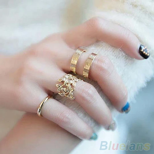 Женское кольцо на середину пальца Bluelans 3 шт. набор колец с листьями 2 цвета|Кольца|