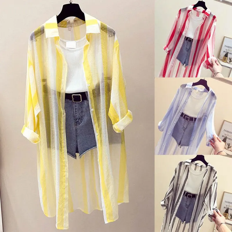 Женская Полосатая шифоновая прозрачная шаль кимоно кардиган летний топ