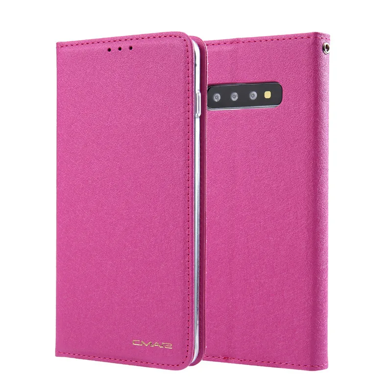 Розово-красный Модный чехол-книжка с бумажником для samsung Galaxy S10 S10Plus, чехол для телефона s, для Galaxy S10E Lite, шелковая кожа, с магнитом, чехол для карт - Цвет: Розово-красный