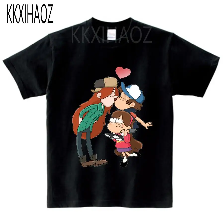 black childreT-shirt Футболки для мальчиков и девочек с изображением Гравити Фолз Мэйбл Диппер детские забавные мультяшные футболки с коротким рукавом, детские топы, футболки, одежда для малышей NN - Цвет: black childreT-shirt