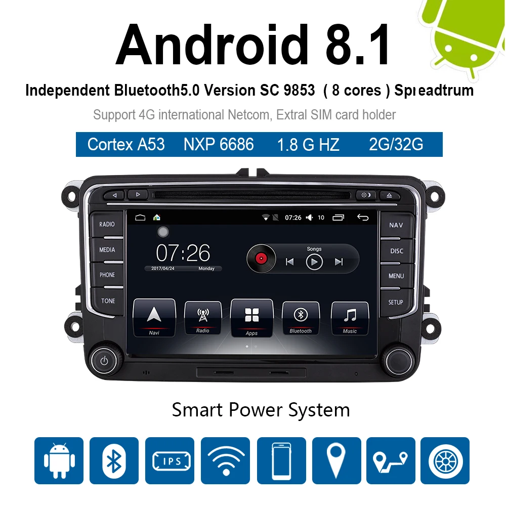 Автомобильный мультимедийный плеер 2 Din Android 8 1 DVD для VW/Volkswagen/Golf/Polo/Tiguan/Passat/Jetta