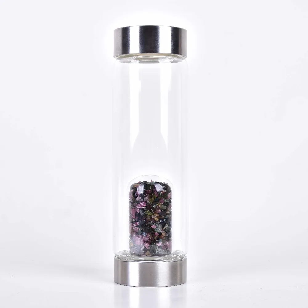 Прямая поставка бутылка для воды натурального хрустального цвета с турмалином |