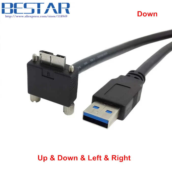 

90 Degree Right & Left & Up & Down Angled Micro B USB 3.0 Lock Screw Mount to USB 3.0 USB3.0 A Type Male Data cable 1.2m 3m 5m