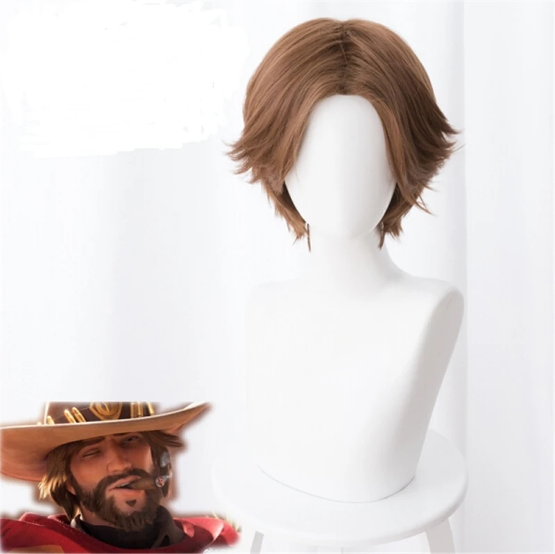 Парик для косплея Overwatch Jesse Mccree 30 см короткие кудрявые термостойкие синтетические