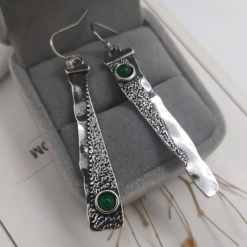 Винтажные серебряные геометрические Длинные асимметричные серьги для женщин