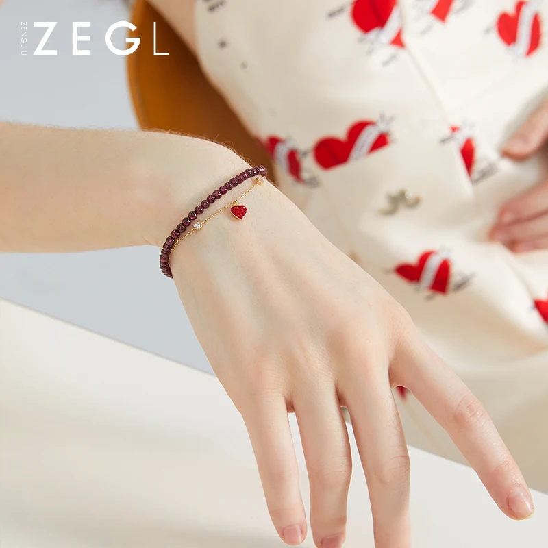 Женский браслет ZEGL star and moon с красным гранатом Корейская версия простого