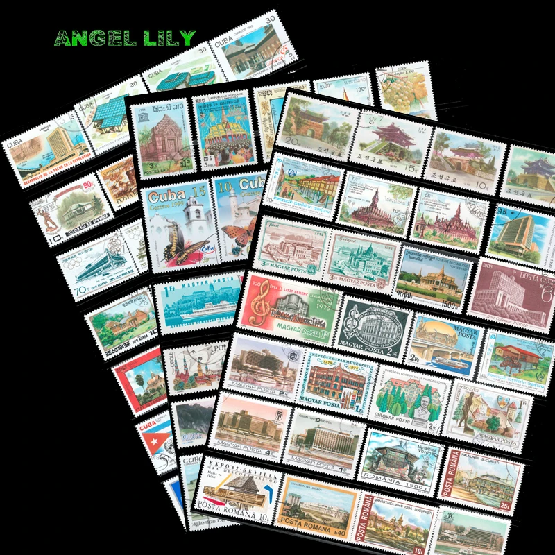 

100 PCS/lot All Different Topic Buildings In Good Condition Postage Stamps With Post Mark For Collection Gift Scrapbooking