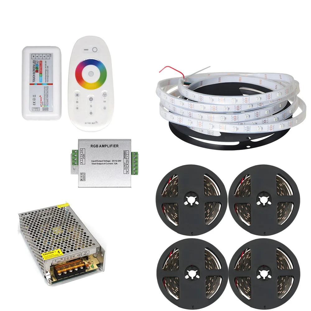 

Maykit 25m 30m light strip kit 5050 RGB 12V 60LEDs IP67 strip light remote controller power supply amplifier for ceiling