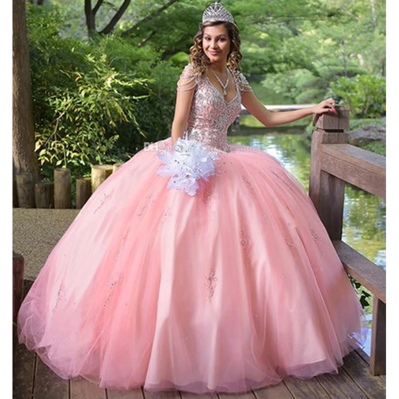 

Princess Ball Gown Quinceanera Dresses 2021 Sweet 16 Dresses Blush Beaded Crystals Debutante Gown Plus Size vestidos de 15 anos
