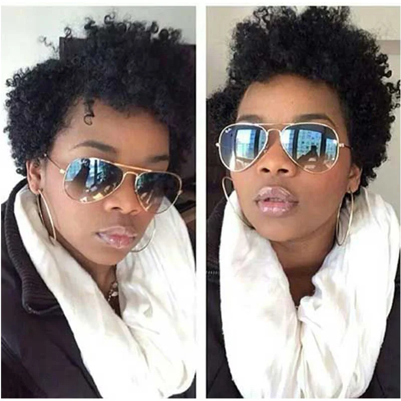 Мода Короткие Вьющиеся парики Натуральные Волосы Синтетический Парик Для Черных