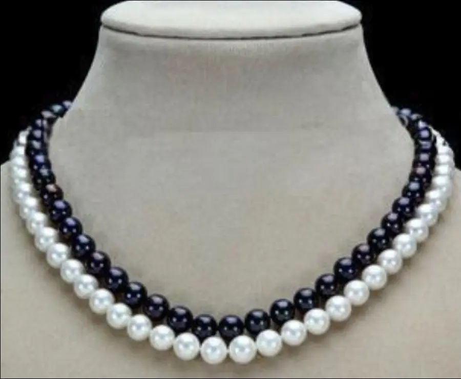 

Charming 2 Row 7-8mm Black & White new free shipping to Freshwater Pearl Necklace 17-18"BV347