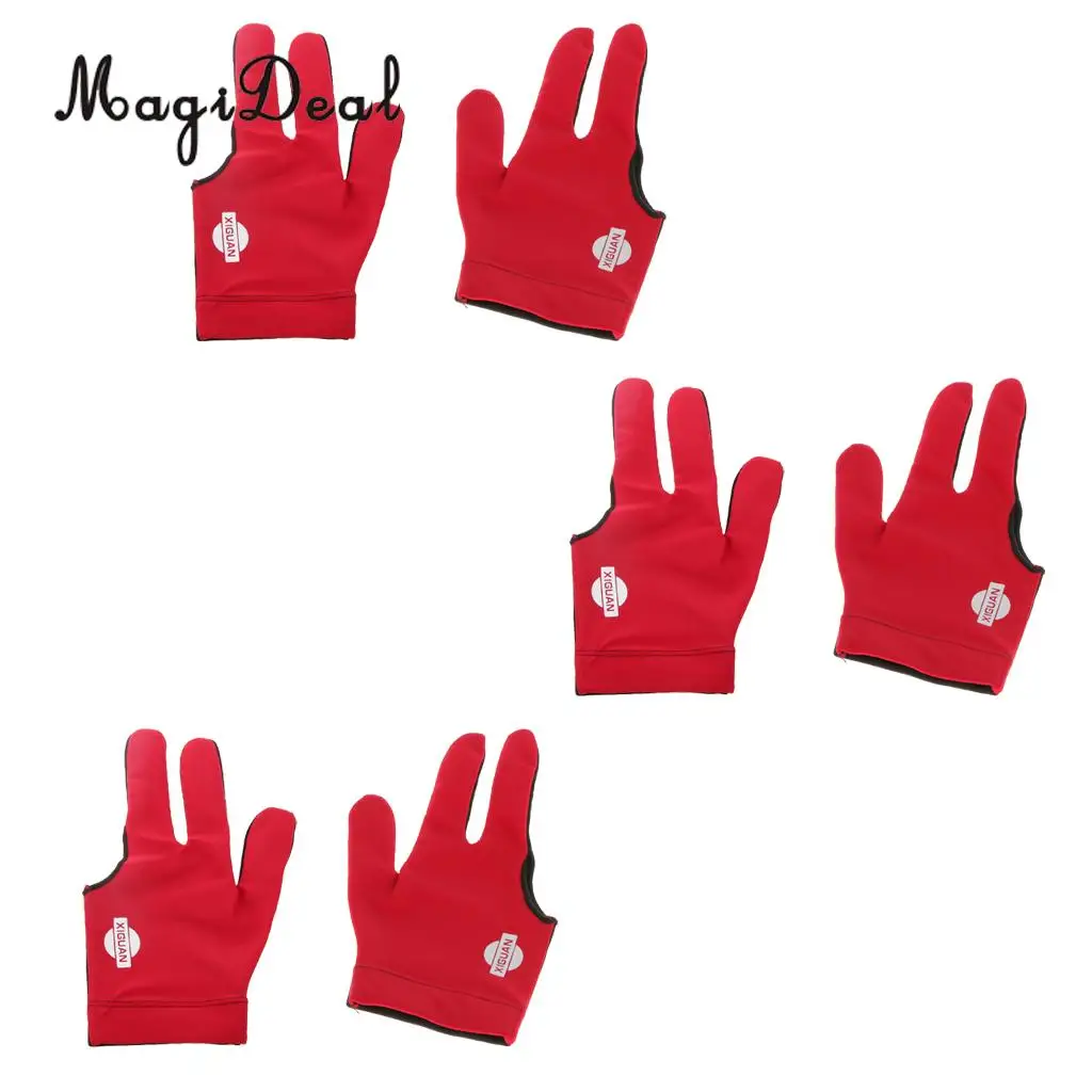 

Outdoor 3 Pairs High Quality Elastic Nylon Three Finger Billiards Snooker/Pool Cue Glove Red for Indoor Games Billiards Accessor